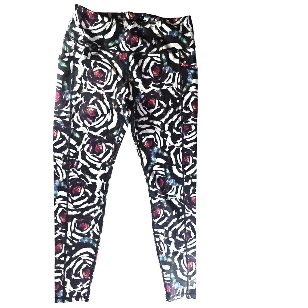 CVG Rose Print Leggings Large Stretch pants Activewear Womens yoga exercise